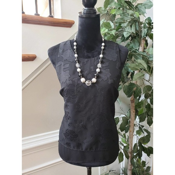 Banana Republic Womens Black Floral Polyester Round Neck Sleeveless Top Blouse S - Picture 10 of 10